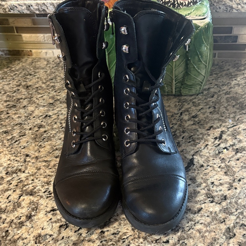 Marc Fisher Black Leather Combat Boots